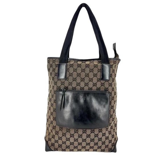 VINTAGE Gucci GG Monogram Canvas & Leather Trim North-South Zip Tote Bag - Picture 1 of 10